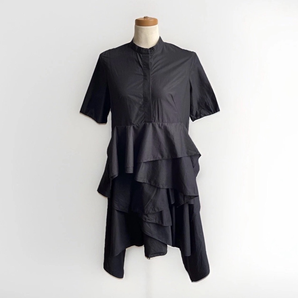 COS Black Tiered Ruffle Short-Sleeve Dress
